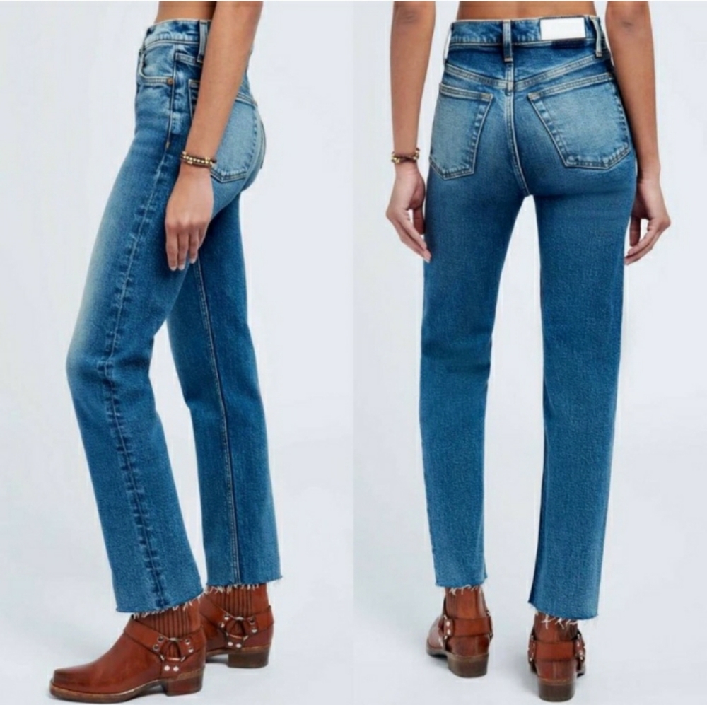 Re/Done Straight Leg Mid-Blue Jeans
